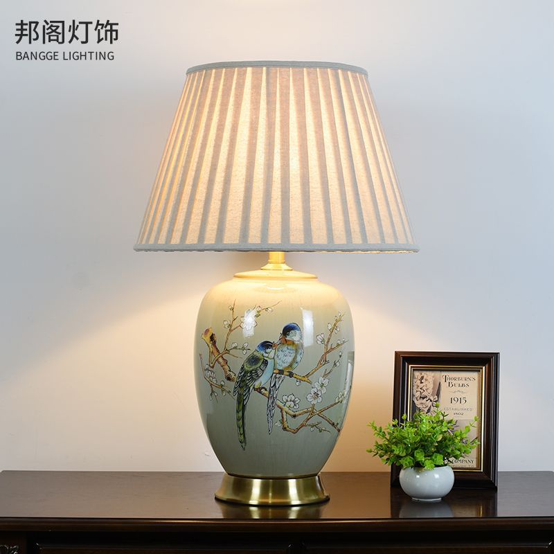 美式复古花鸟陶瓷台灯客厅卧室