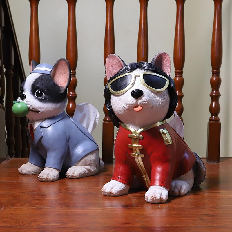 可狗爱狗创意树纸巾收纳脂盒REF4P0家居装饰真狗工艺品摆件仿抽纸