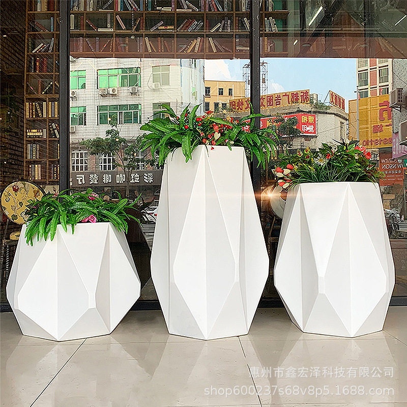 玻璃钢折纸花盆商场落地摆件