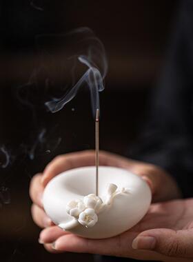 白瓷手工捏梅花线香插家用室OHY内花茶桌创香座香香托立式台意小