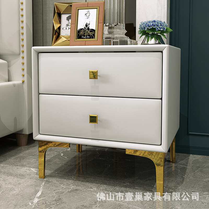 北欧扪皮储物柜子简约轻奢皮艺床头柜现代简易卧室家具床边储物架