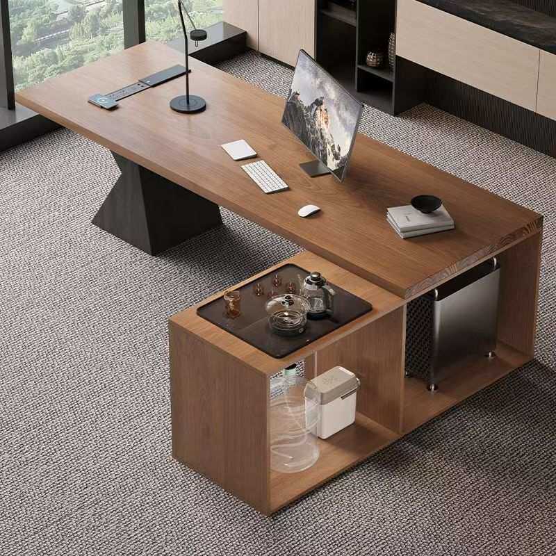 实木办公桌茶桌一体两用大班台办公室老板桌书桌轻奢高级感新中式