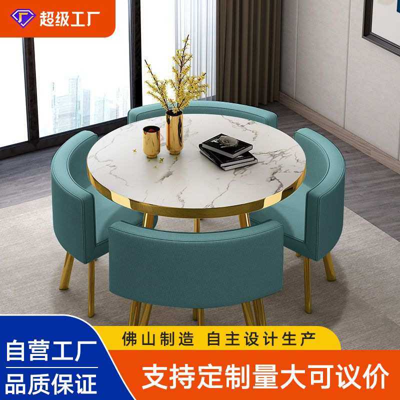 北欧可收纳仿大理石正方形餐桌家用小户型饭桌商店洽谈桌椅接待桌
