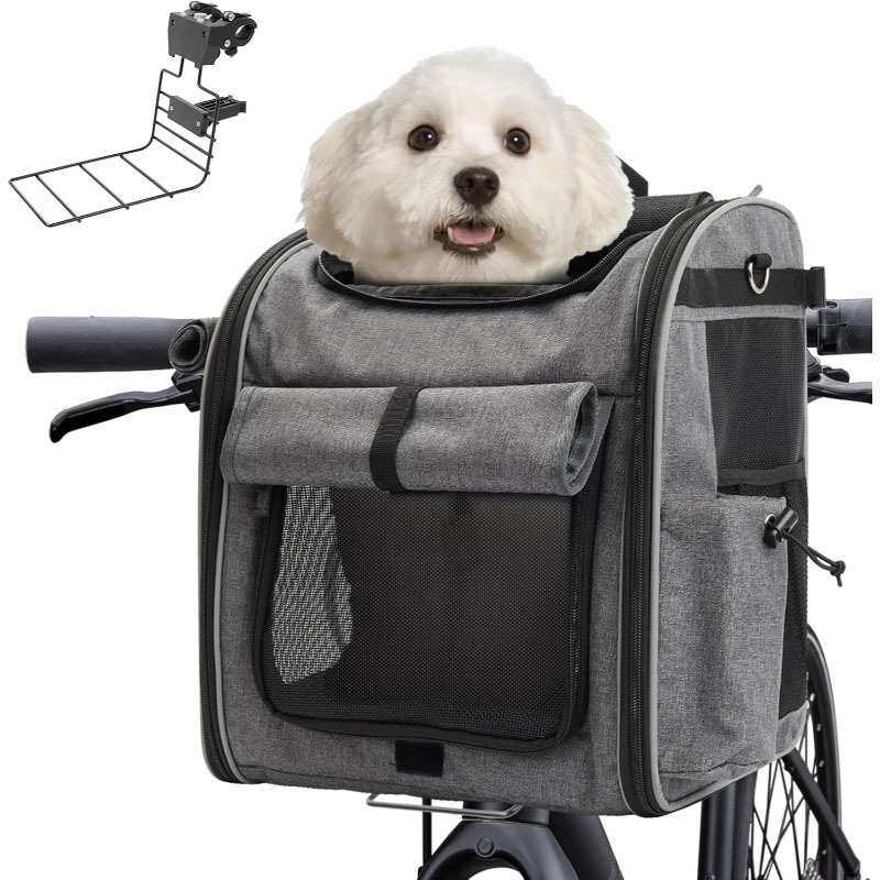 可折叠前挂式狗狗自行车篮,四合一宠物载具(背包/肩包/汽车座椅
