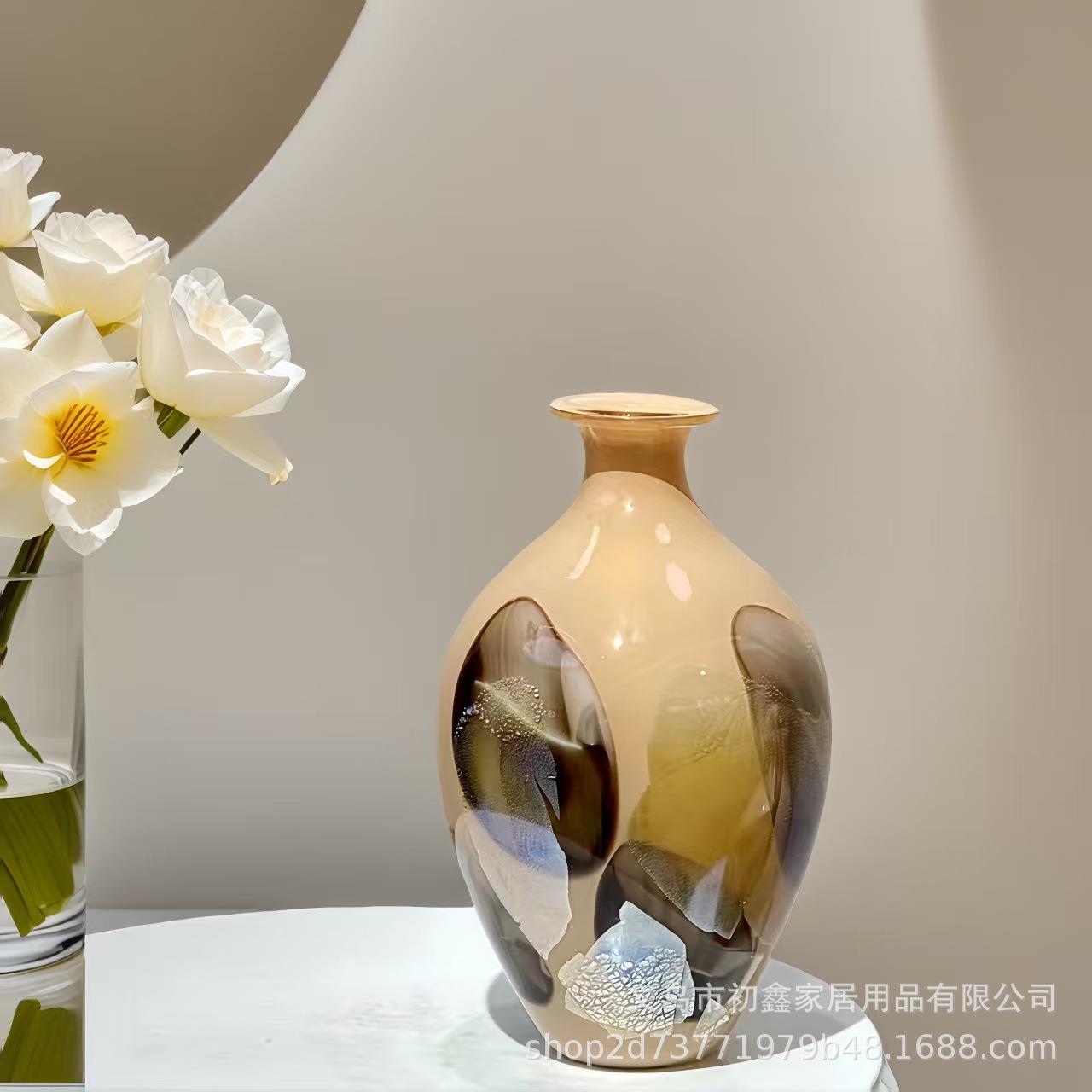 中古风藕粉双色小口花瓶家居玄关餐桌酒店样板间民宿高级氛围装饰