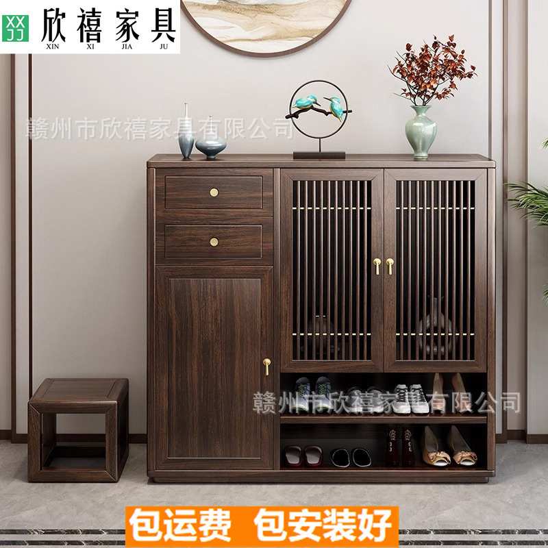 新中式乌金木鞋柜实木入户玄关柜客厅进门家用门口鞋架子储物柜