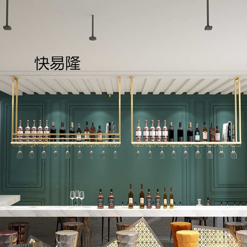 北欧金色铁艺酒架复古工业风酒吧悬挂式酒柜简约收纳倒挂酒杯架子