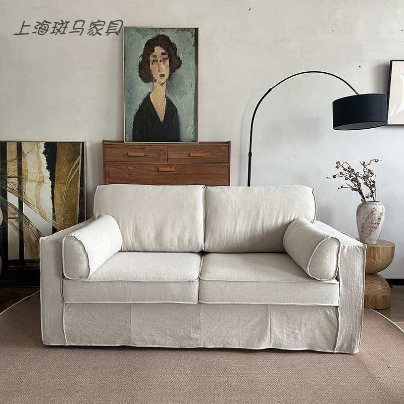 侘寂奶油风民宿亚麻北欧简约小户型客厅可拆洗单双三四人布艺沙发
