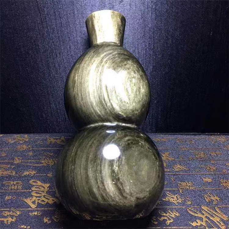 厂供天然黑曜石球金曜石葫芦水晶球原石金沙金眼颗颗带眼礼品