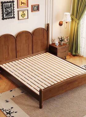 实木床北欧约现代简.1.5古M双人床18m中风床主D008#卧法式复古床