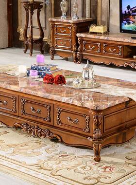 功欧式几大15-6理石电视柜套装户型客厅茶实木小白色夫茶餐桌方形