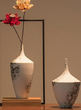 禅意式水墨风白色陶瓷瓶摆件创意花器桌餐客厅家居中QAR花装饰品