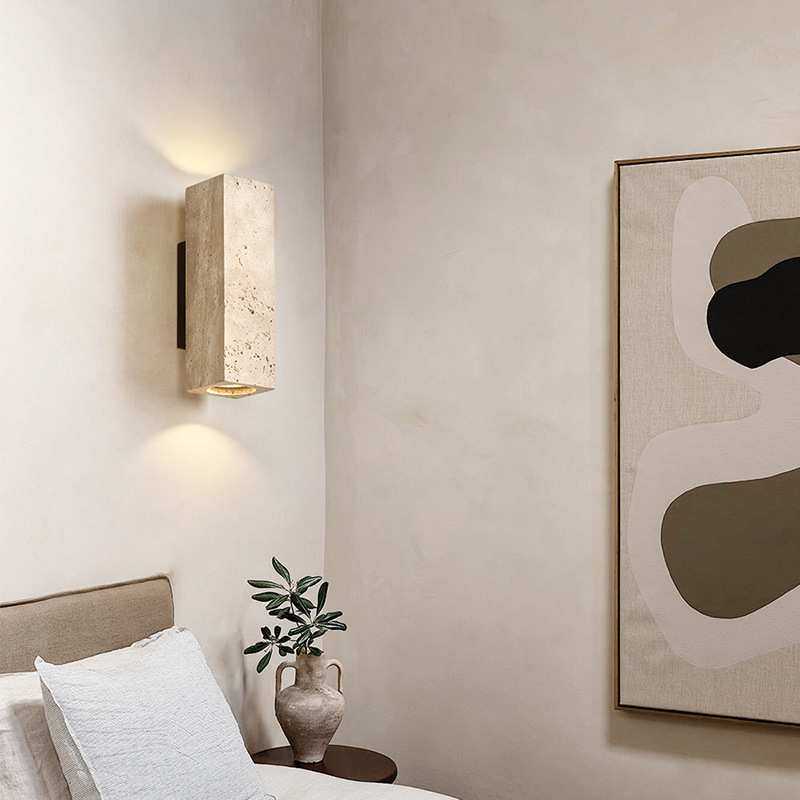 高级侘寂风卧室床头壁灯北欧餐厅楼梯过道黄洞石圆形背景墙壁灯具