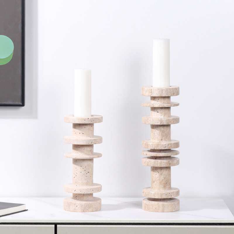 简约创意黄洞石烛台摆件样板间餐桌装饰品民宿极简大理石蜡烛烛台