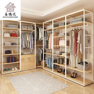 现代简约钢木结构衣柜生产原木家用卧室落地储物柜大衣橱