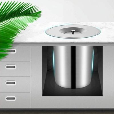 厨房台面嵌入式垃圾桶橱柜304不锈钢隐形圆形盖子卫生间翻盖提盖