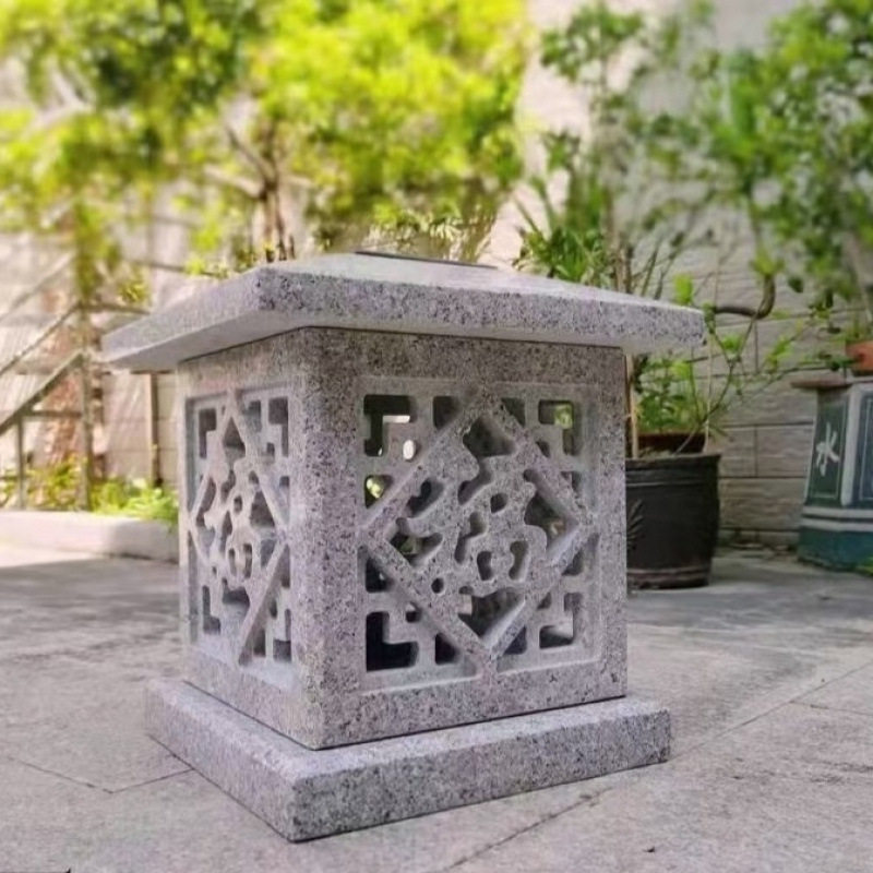 太阳能日式仿古石灯笼柱头灯