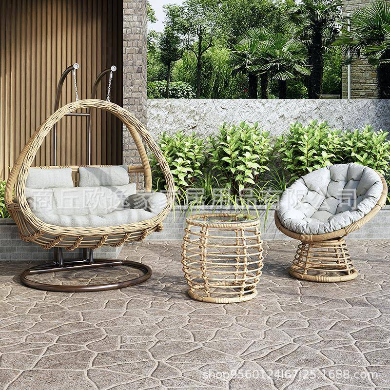 民宿户外酒店露台庭院花园别墅吊篮吊椅秋千阳台椅子茶几三件套