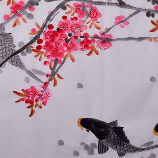 名家陈永锵国画写意花鸟画四尺桃源春闹鱼安详横幅纯手绘仿品字画