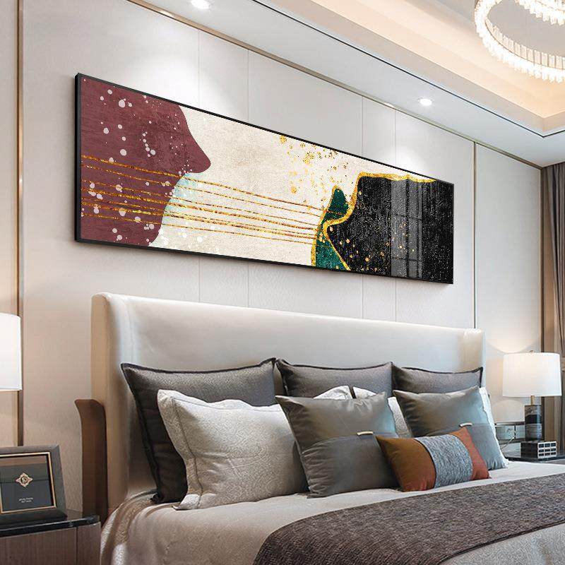 画抽象卧室幅床头横幅轻奢主卧挂画客横壁画现代简约烟花易冷厅装