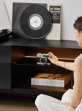 代简约黑色实木NJP现电视柜地客厅家用意式极简落复收古纳储物柜