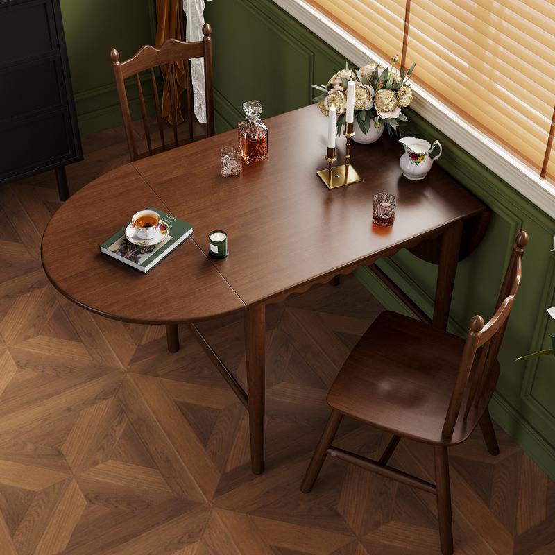 椭圆折叠餐型桌小餐户实木子小桌客厅美法式复古M20原木吃饭桌家