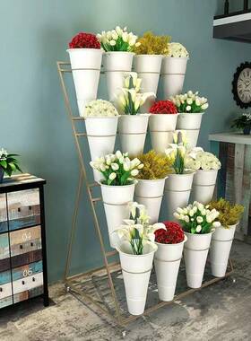 铁鲜花架可动金色艺花架移花花桶花桶展示架店多层05304花架货架