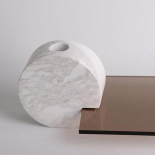 新中式 饰 创意圆形大理花玄器亚克力样托盘石板房间客YGQ厅关软装