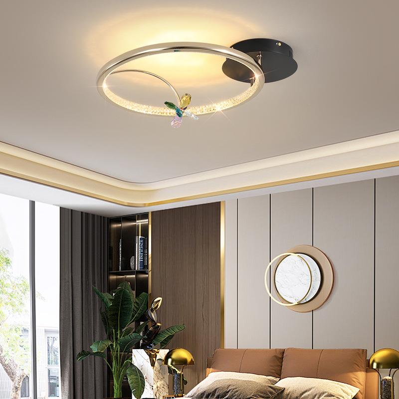 奢现L代简约吸顶灯书房卧室阳台灯水晶花朵大轻气超亮603D主E卧灯