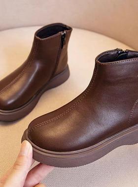 儿童马5丁靴220短秋冬新款男童马丁单靴软底35411防滑防水加棉女