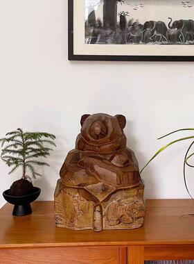 珍藏款北海道人作品《玄护守》匠木雕熊感关摆件家居样板间97762