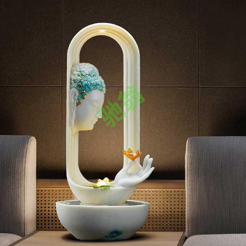 yut观世音释迦佛手拈花流水摆件禅意中式祝福送礼客厅书房桌面中