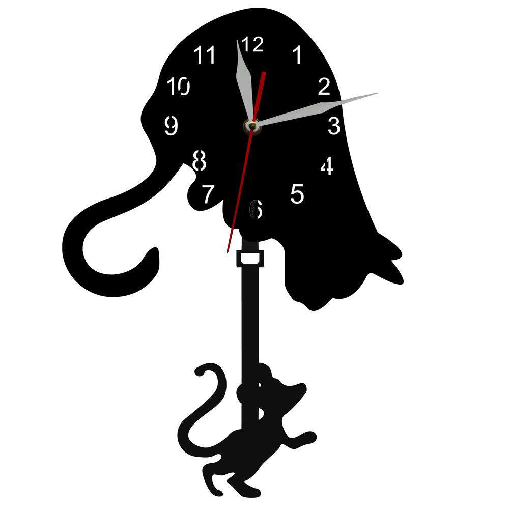 墙壁宠物猫挂钟猫捉老鼠钟会摇摆摆动游戏时钟家居装饰创意时钟