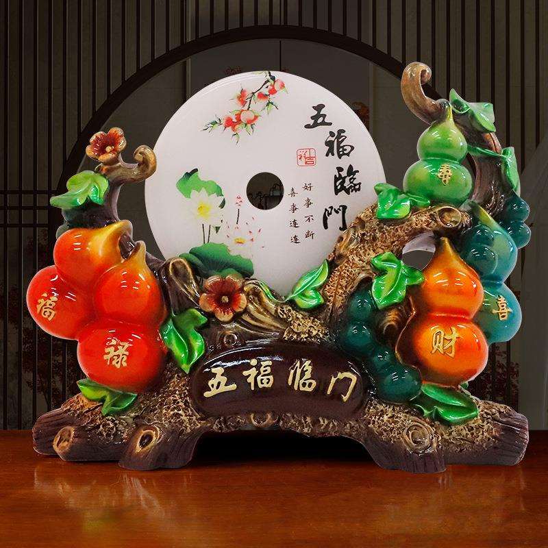 中式五福临门葫芦玉扣摆件办公室客厅酒柜家居装饰摆件乔迁礼品