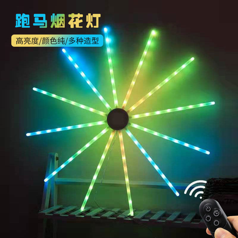 22新款立体爆炸星烟花灯led挂式风扇灯户外装饰灯跑马地插烟花灯
