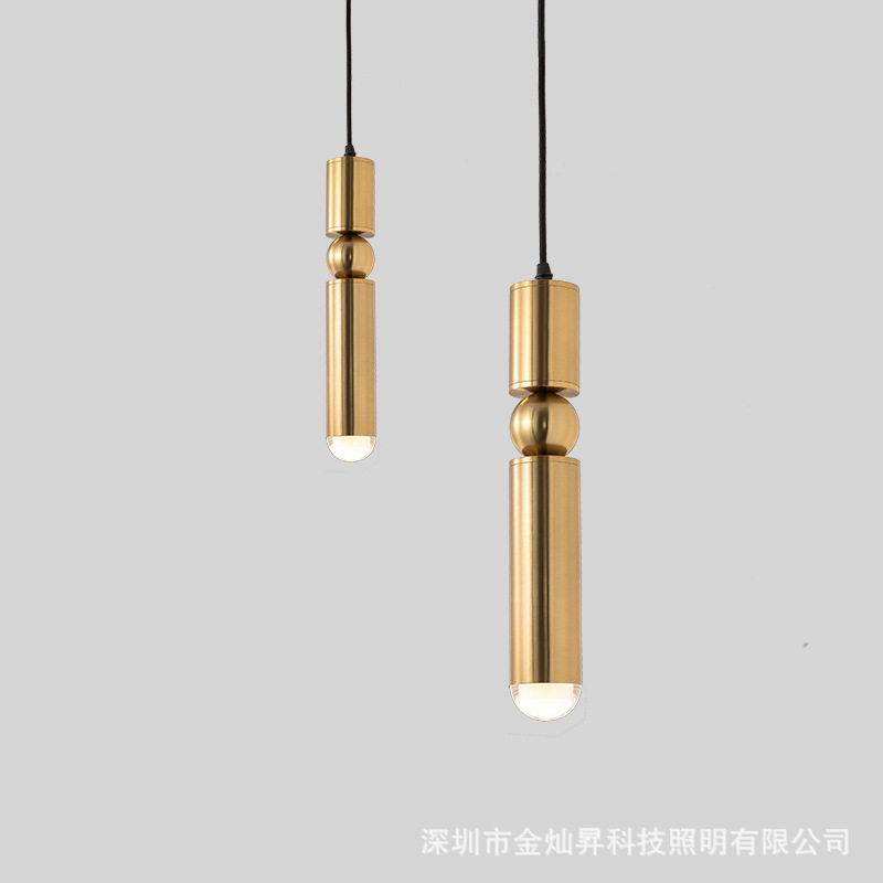 北欧单头小吊灯现代简约餐厅吧台前台轻奢橱窗竖条长筒圆柱管形灯