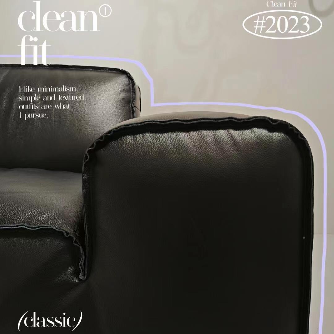 式极简夏图大黑SU-SD069牛沙发用客厅意头皮加厚全青皮羽绒直家排