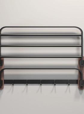 桃木浴巾架浴物室置架壁挂式毛巾杆挂钩卫生胡间免孔打简约风OGF