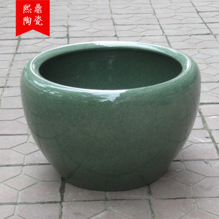 景德镇陶瓷鱼缸 仿古做旧裂纹釉大号陶瓷缸 摆件装饰字画缸
