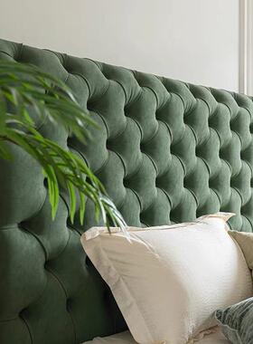 法式实木卧室布艺双婚人床绿色WAN拉扣高背主卧床墨1.51.床8公主