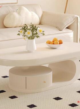 2法式油风几轻奢现代UTU茶客厅025新款家用小户型椭奶圆形实木茶