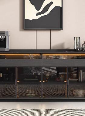 黑色岩板餐边柜客简厅家用轻奢约现代厨房水柜茶柜2边025WPN新款
