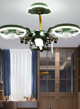 全童谱儿房机灯男孩卧室直升机风扇灯创意造71295飞型装饰遥控光