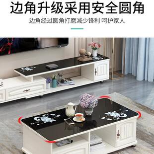 茶几桌客理厅家欧式 大石电视用柜JPG璃组合现代简约小户型圆角玻