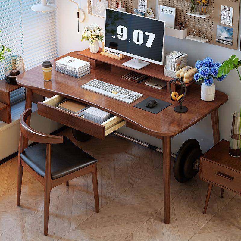 纯实木家用电脑桌简易书单人学习桌全木桌形TZK成实人办公弧写字