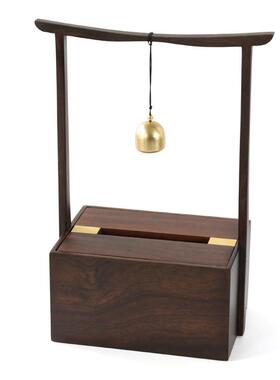 黑J6DA实木原纸巾盒檀木胡桃木木中式客复古提梁抽取式收纳家大中