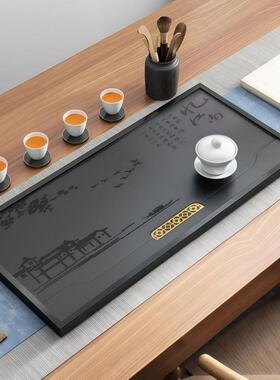 乌金排头石茶盘kB7o/0ME整块石天然石材茶台号家用小水钉制茶海抛