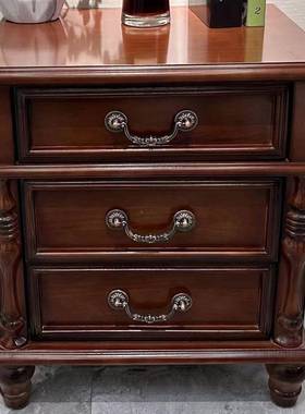 美式古木实床头柜小型古风黑色简约卧床边家室用储复QLX物柜收纳