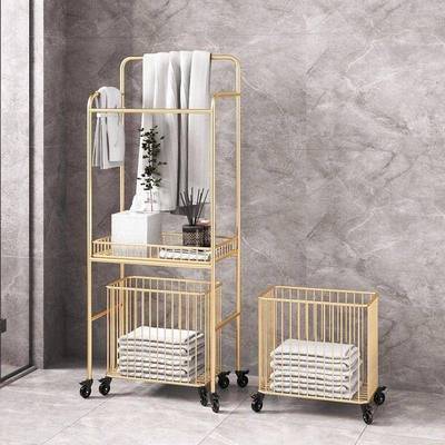 间轻奢浴室落地毛巾架家用洗手洗漱多层间置物架网SAC台红卫生浴