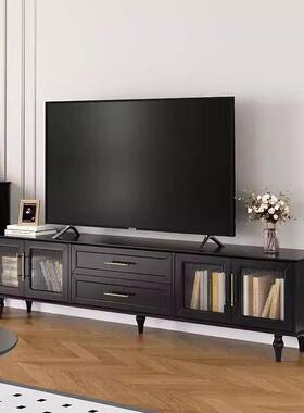 全实现木茶电视柜美简式复古黑色地柜整装代约电视柜几MRY组合小